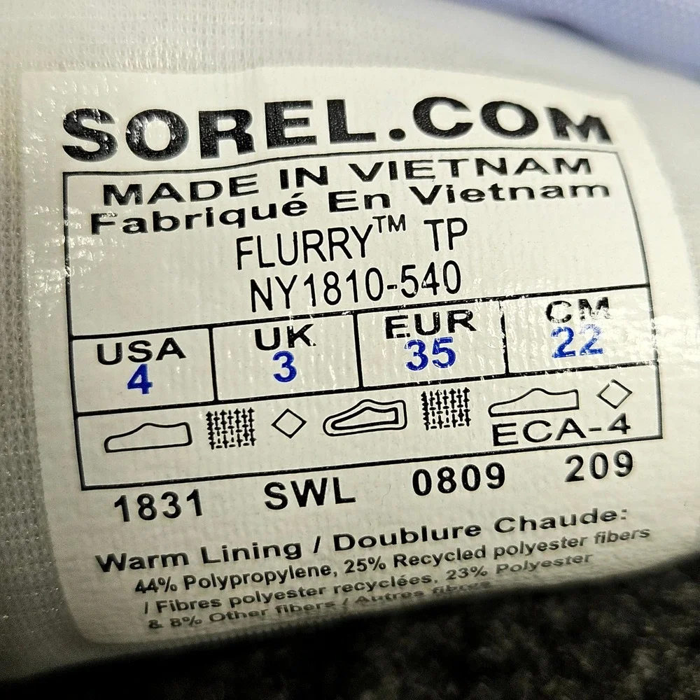 Sorel Flurry Snow Boots‎ Youth 1 Gray Purple Waterproof Insulated Winter Kids